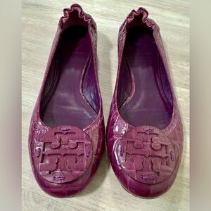 Tory Burch Reva Purple Crocodile Embossed Patent Leather Flats, 8.5